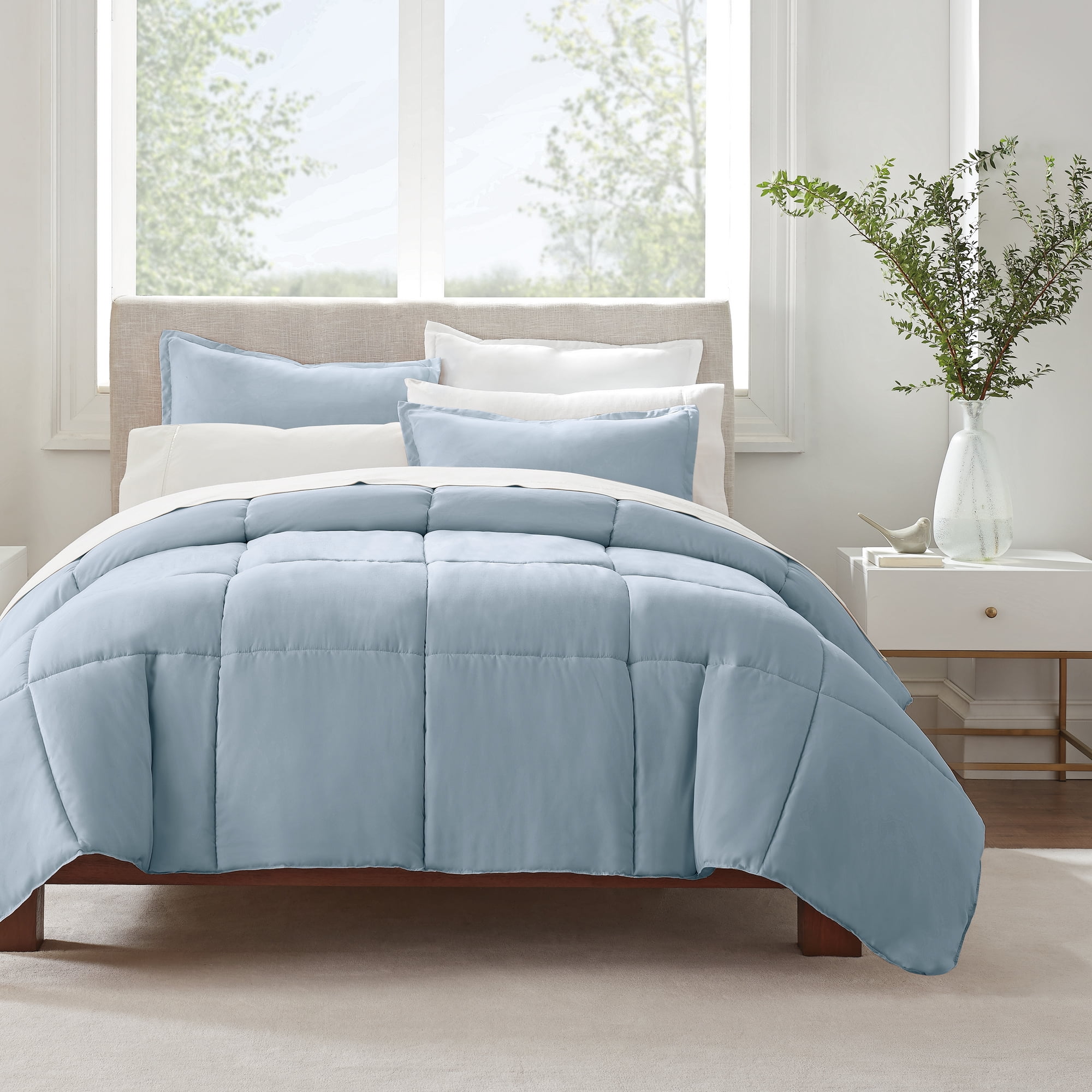 Serta Simply 3-Piece Clean Antimicrobial Light Blue Comforter Set, King ...