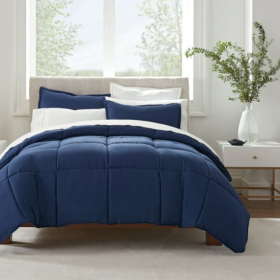 Serta Simply 3-Piece Clean Antimicrobial Navy Blue Comforter Set, Full/Queen