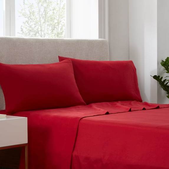 Serta Simply Clean 3-Piece Antimicrobial Solid Bed Sheet Set, Twin, Red