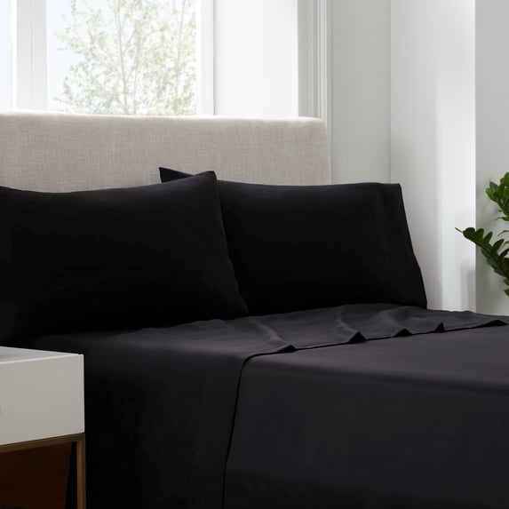 Serta Simply Clean 3-Piece Black Solid Bed Sheet Set, Twin