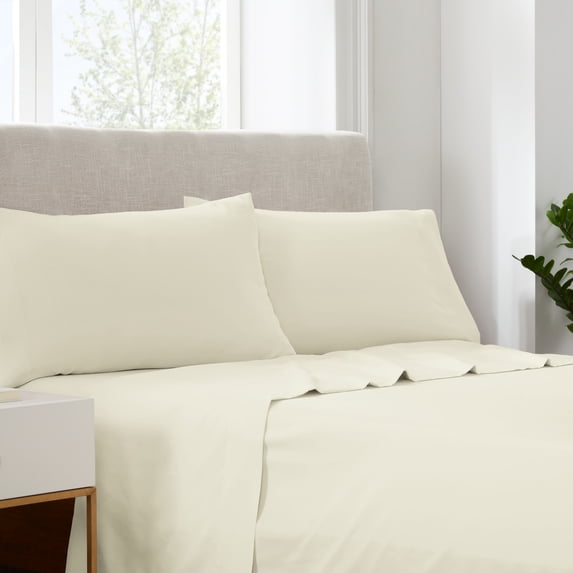 Serta Simply Clean 3-Piece Ivory Solid Bed Sheet Set, Twin-XL