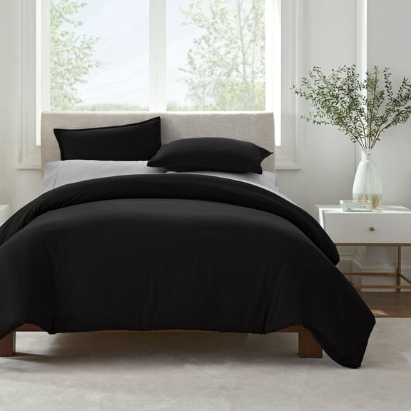 Serta Simply Clean 3-Piece Solid Duvet Set, Black, Full/Queen