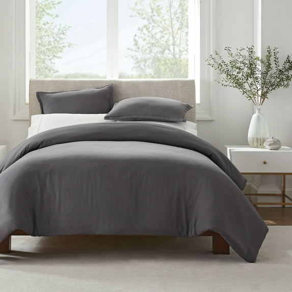 Serta Simply Clean 3-Piece Solid Duvet Set, Gray, Full/Queen