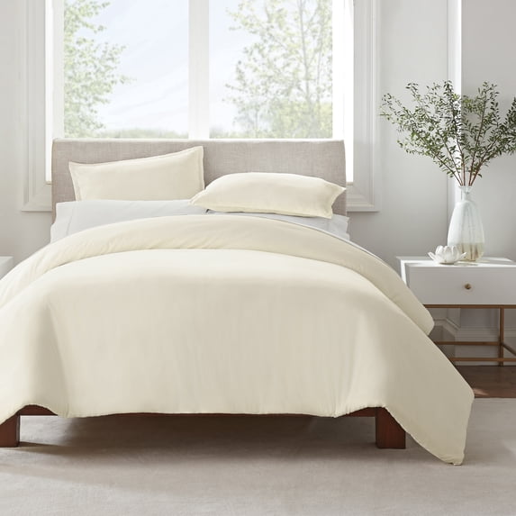 Serta Simply Clean 3-Piece Solid Duvet Set, Off-White, Full/Queen