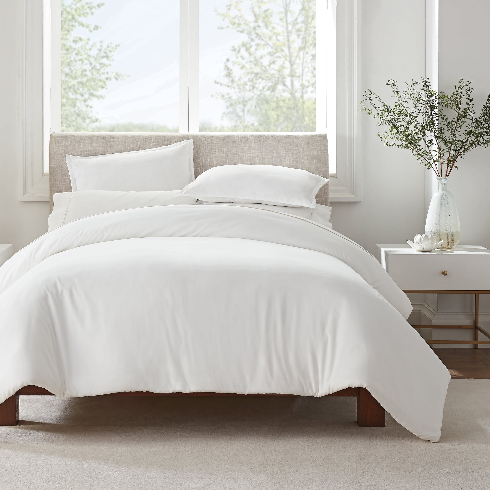 Serta Simply Clean 3-Piece Solid Duvet Set, White, King