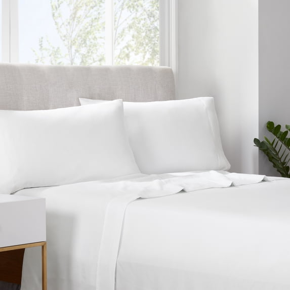 Serta Simply Clean 4-Piece Antimicrobial Solid Bed Sheet Set, Full, White