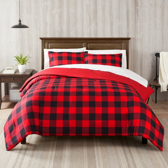 Serta Simply Clean Alex Red Buffalo Check Plaid 7-Piece Bedding Set, King