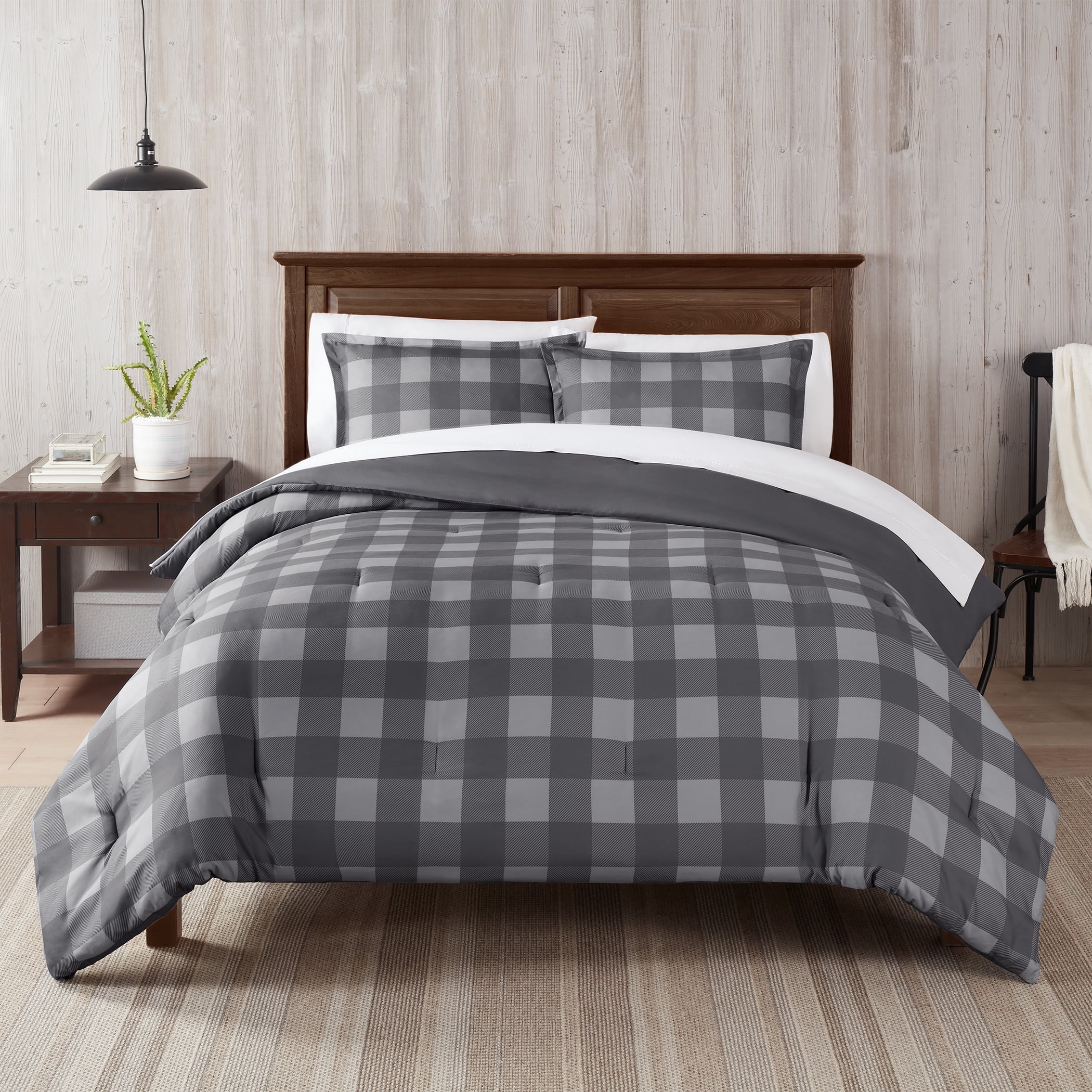 Serta Simply Clean Alex Buffalo Check Plaid 7-Piece Bedding Set, King
