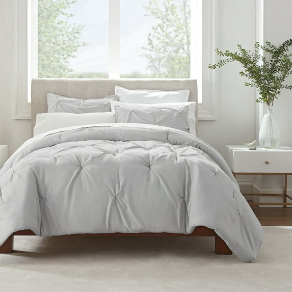 Serta Simply Clean Antimicrobial 3-Piece Gray Solid Pleated Comforter Set, King
