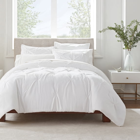 Serta Simply Clean Antimicrobial 3-Piece White Solid Pleated Comforter Set, King