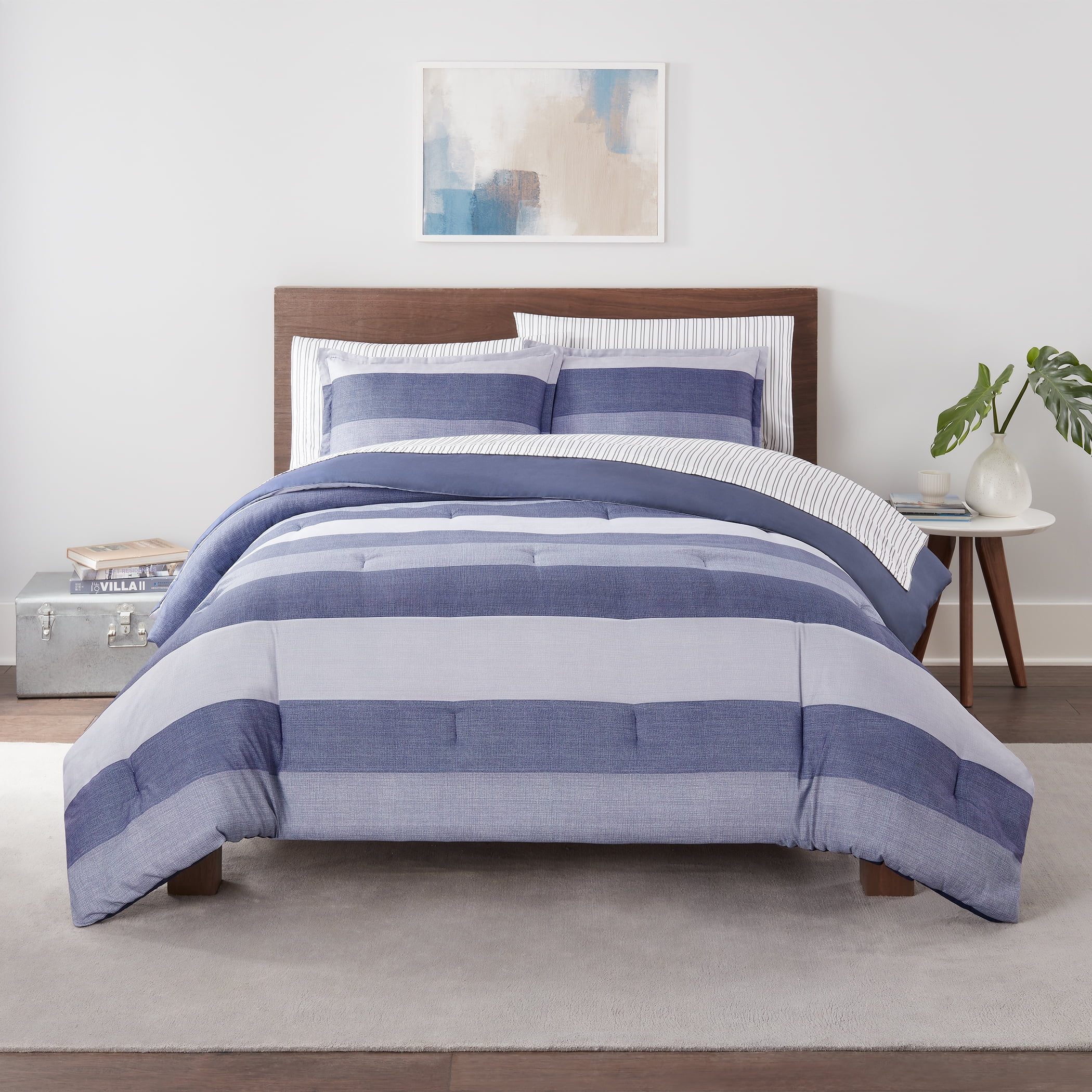 Serta Simply Clean Billy Blue Textured Stripe Bed in a Bag, Twin/TXL, 5 ...