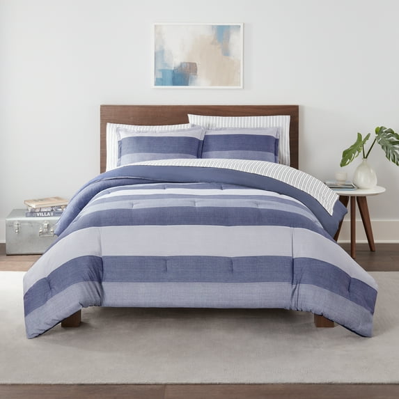 Serta Simply Clean Billy Blue Textured Stripe Comforter Set, Twin/TXL (2-Piece)
