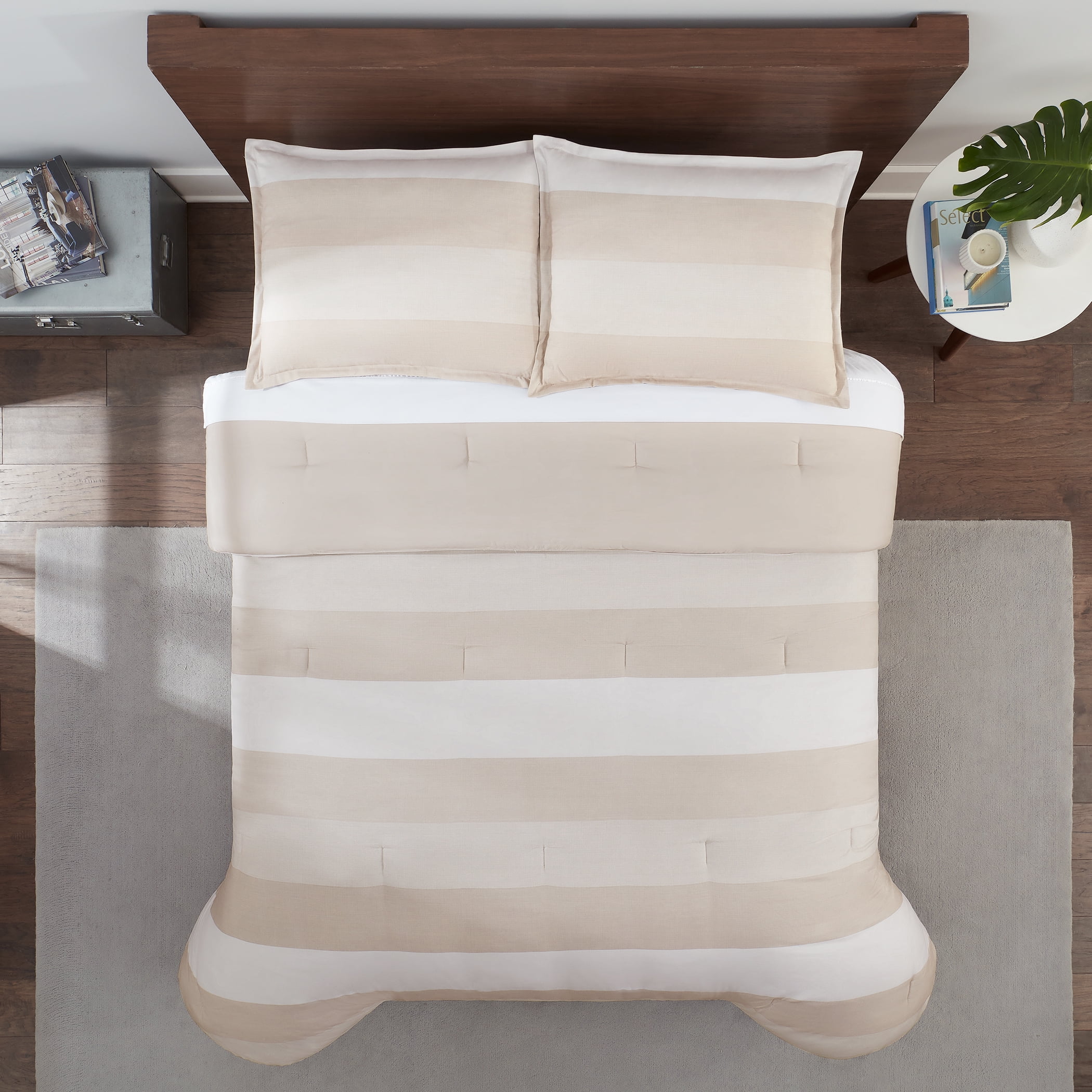 Serta Simply Clean Billy Off-White Textured Stripe Comforter Set, Full/Queen (3-Piece)