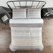 Serta Simply Clean Conrad Light Grey Variegated Stripe Antimicrobial Comforter Set, King (3-Piece)