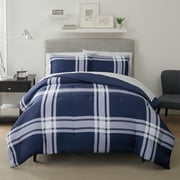 Serta Simply Clean Jax Navy Plaid 7-Piece Complete Bedding Set, King