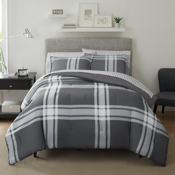Serta Simply Clean Jax Plaid 7-Piece Complete Bedding Set, Queen