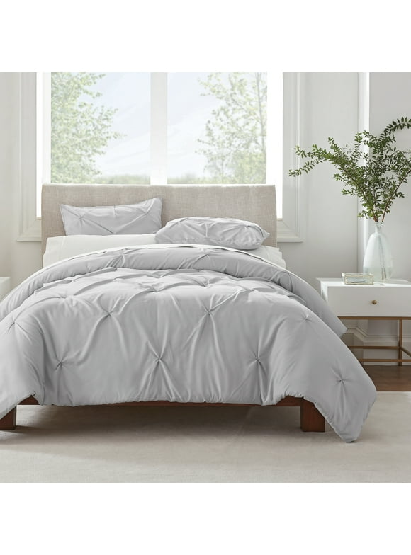 Serta Simply Clean Pleated 3-Piece Solid Duvet Set, Gray, Full/Queen