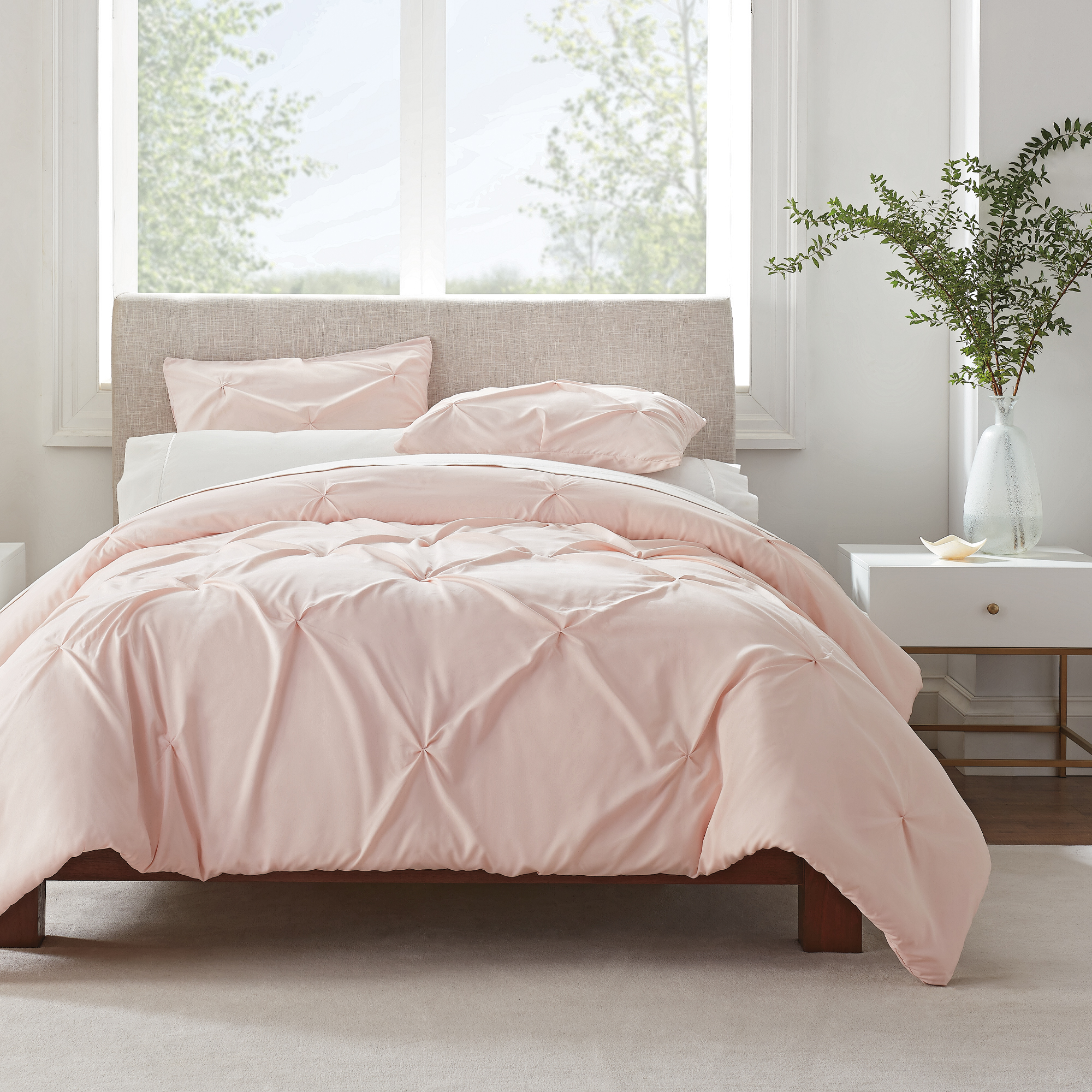 Serta Simply Clean Pleated 3-Piece Solid Duvet Set, Pink, Full/Queen - image 1 of 10