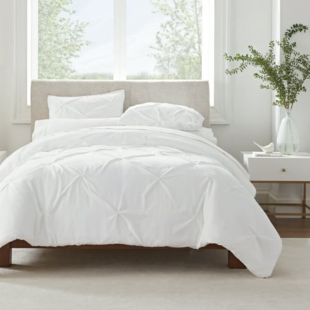 Serta Simply Clean Pleated 3-Piece Solid Duvet Set, White, Full/Queen