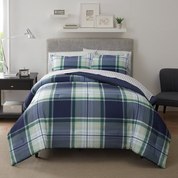 Serta Simply Clean Scott Plaid 3-Piece Comforter Set, King