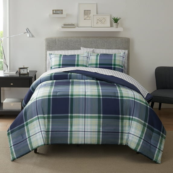 Serta Simply Clean Scott Plaid 7-Piece Bedding Set, Full