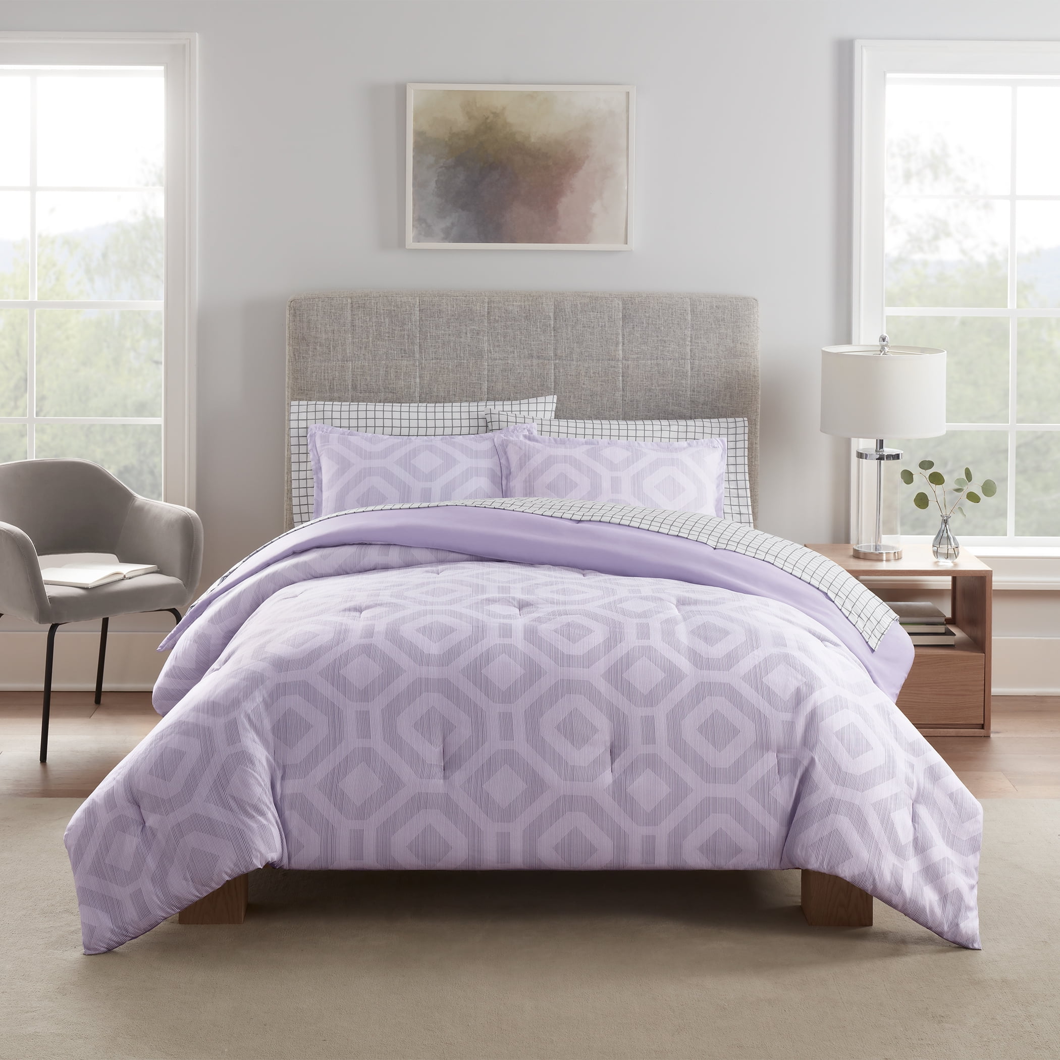 Serta Simply Clean Skyler Textured Geometric 3-Piece Comforter Set, King