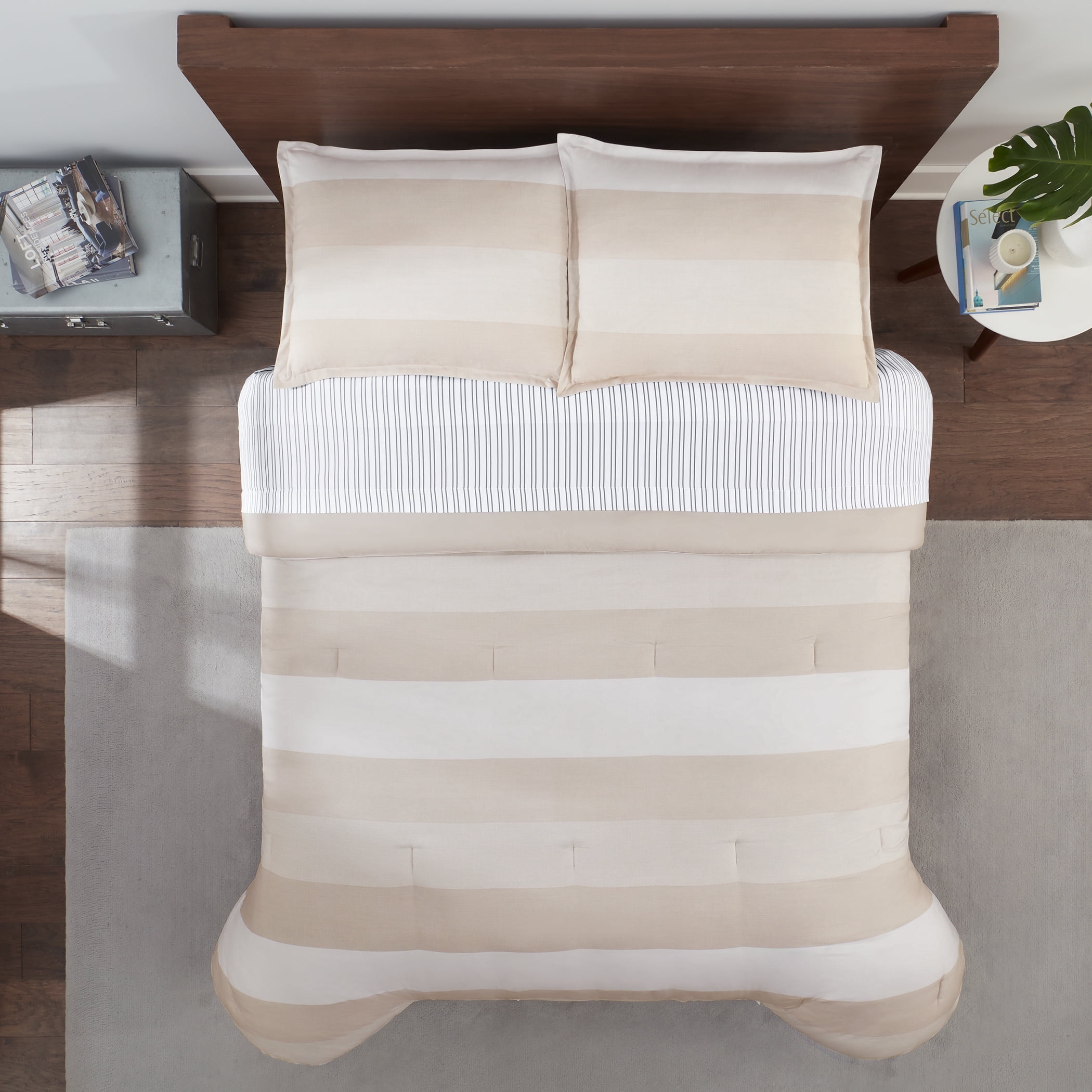 Queen Natural Microfiber Striped Bed in a Bag Set