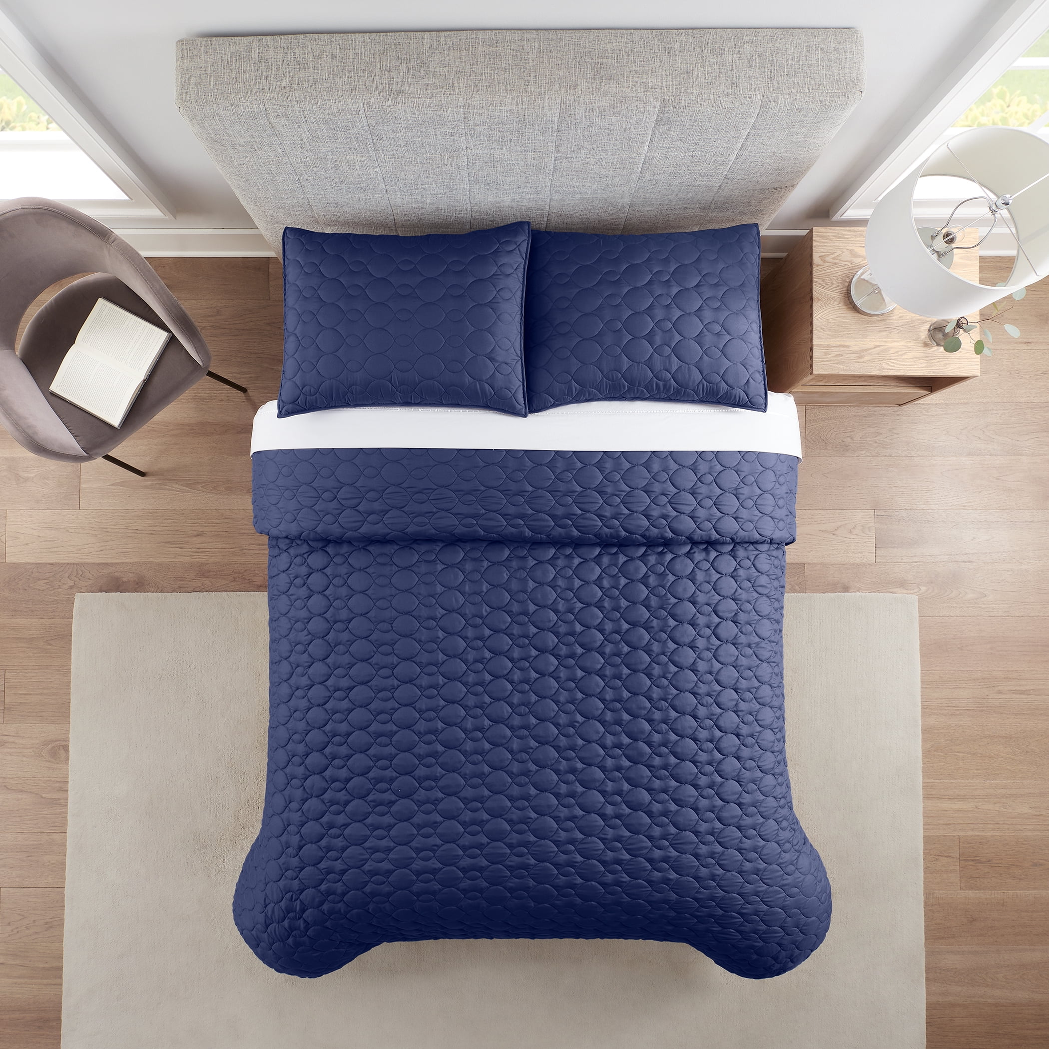 Serta Simply Comfort Navy Solid 3-Piece Quilt Set, Full/Queen
