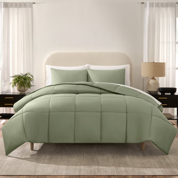 Serta Sleep Chill All in One Reversible Comforter and Sheet Set- 7 Piece, Queen, Lilly Pad