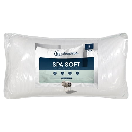 Serta Sleep True Spa Soft Medium Firm Pillow, King, White, 2 Pack, Polyester