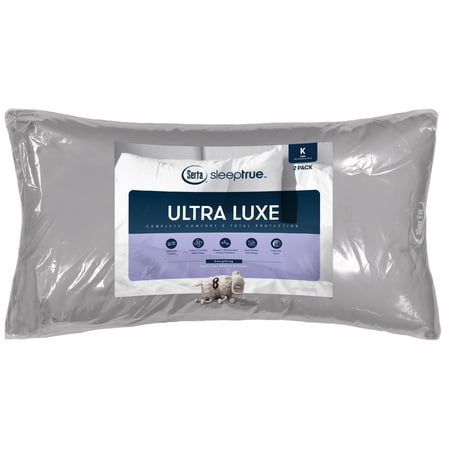 Serta Sleep True Ultra Luxe Soft/Medium Firm Pillow, King, Gray, 2 Pack, Cotton Blend