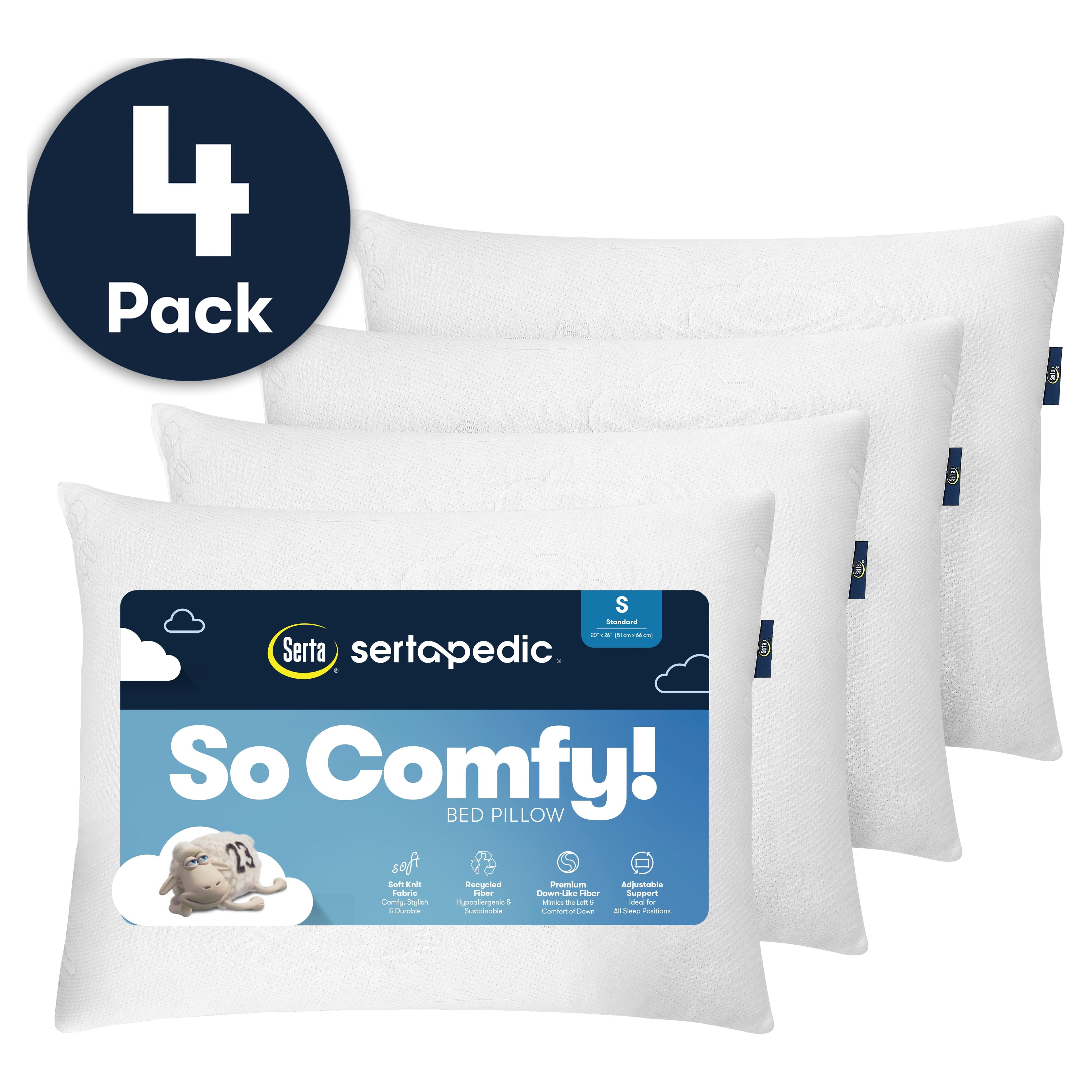 Serta So Comfy Bed Pillow, Standard, 4 Pack