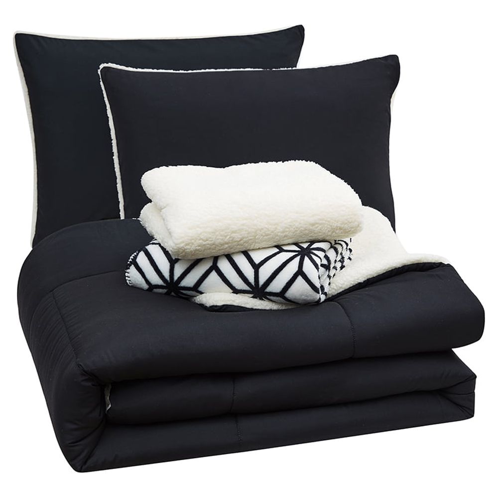 Serta So Cozy 4-Piece Sherpa Reverse Comforter Set, Black, Twin - image 1 of 8