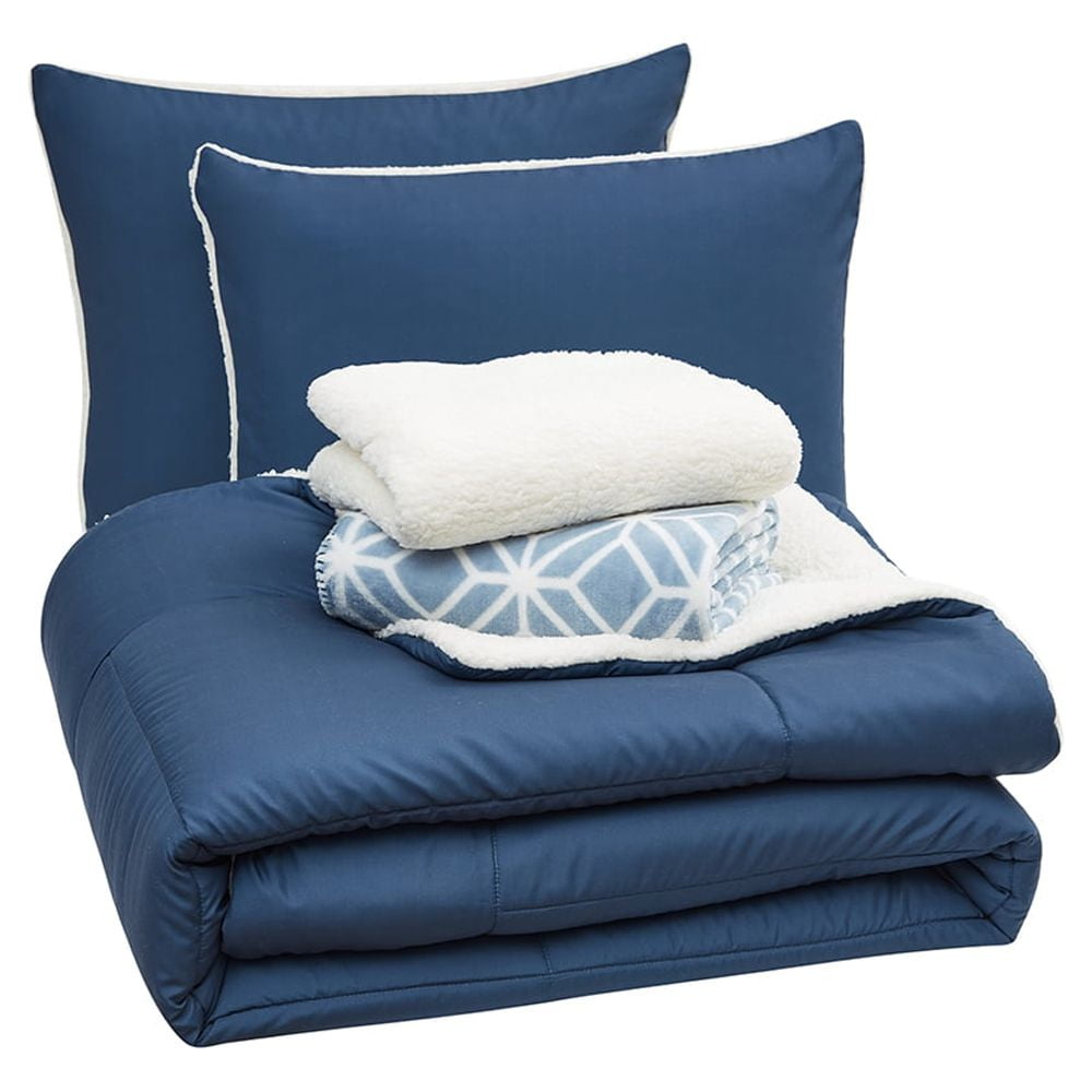 Serta So Cozy 5-Piece Sherpa Reverse Comforter Set, Blue, King