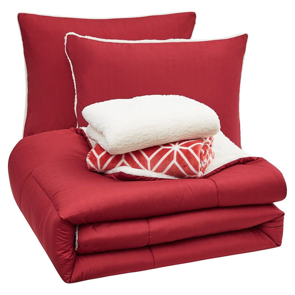 Serta So Cozy 5-Piece Sherpa Reverse Comforter Set, Red, Full/Queen