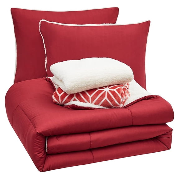 Serta So Cozy 5-Piece Sherpa Reverse Comforter Set, Red, Full/Queen