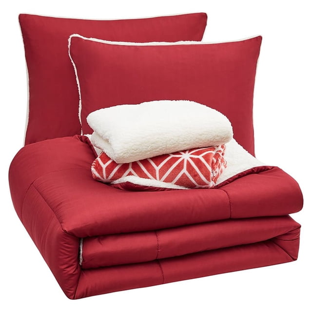 Serta So Cozy 5-Piece Sherpa Reverse Comforter Set, Red, King - Walmart ...