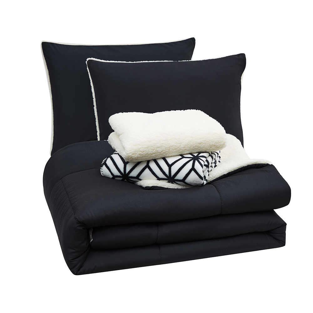 Serta So Cozy 5-Piece Sherpa Reverse Comforter Set, Rich Black, Full/Queen - image 1 of 10