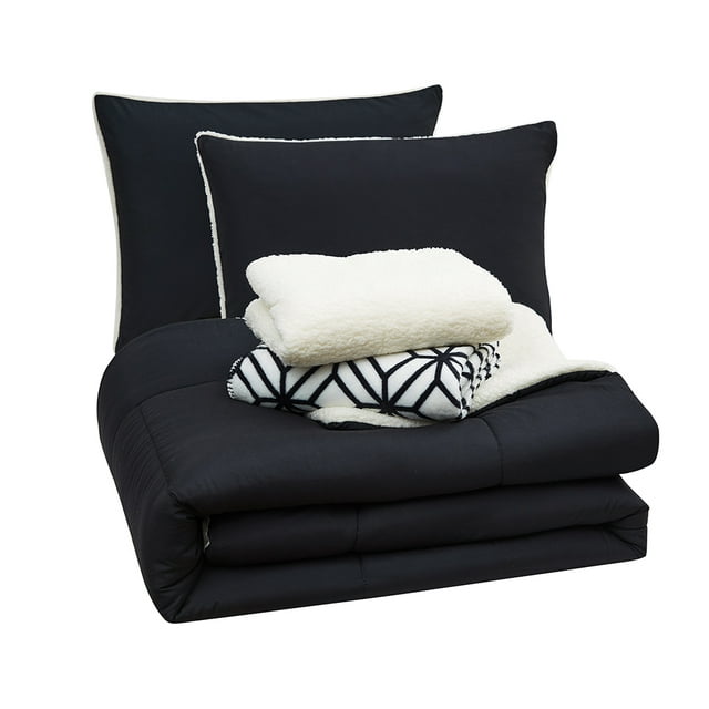 Serta So Cozy 5-Piece Sherpa Reverse Comforter Set, Rich Black, Full/Queen