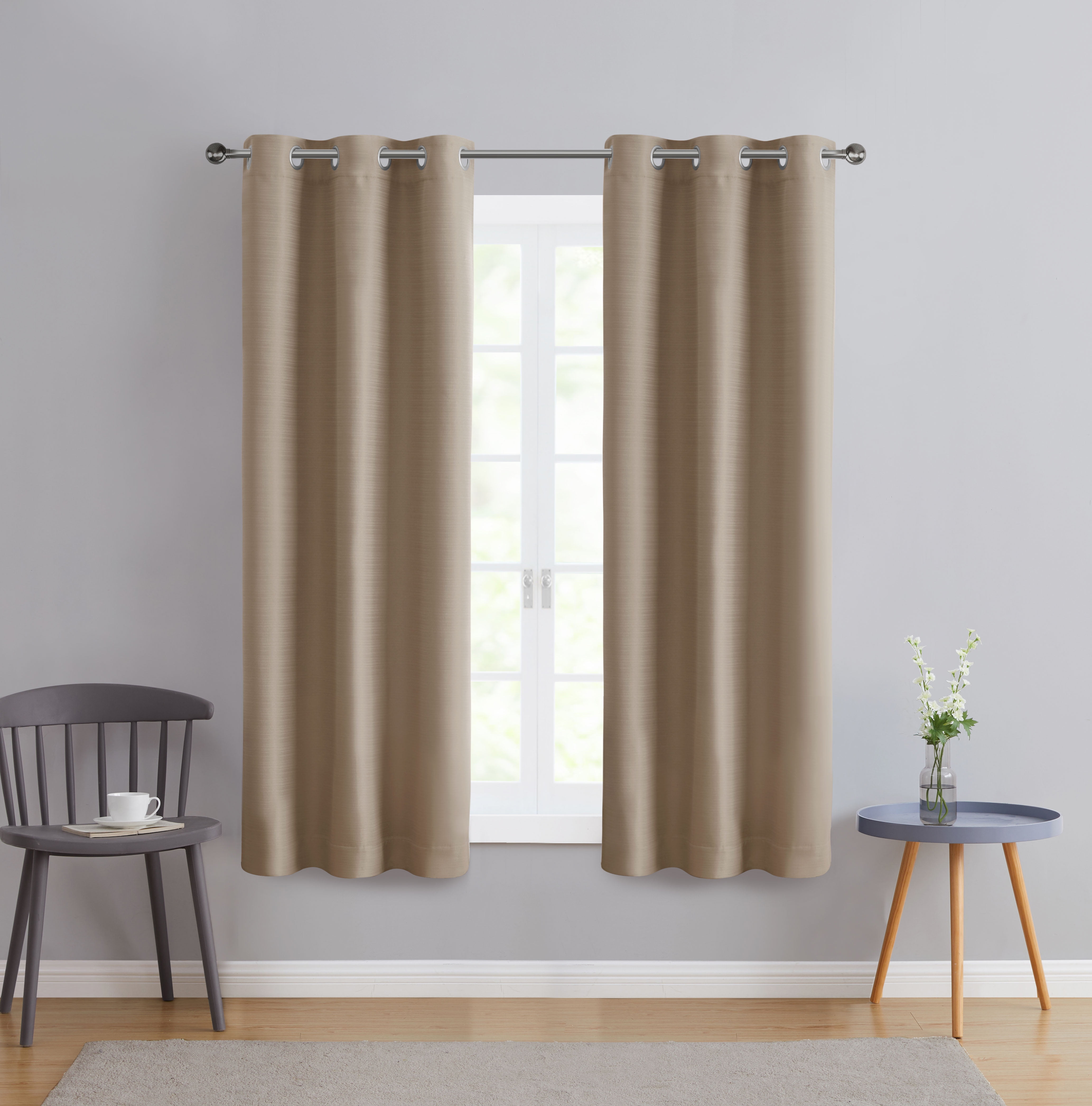Serta So Dark 100% Blackout Beige Grommet Top Curtain Panel Pair, 37" x 63"