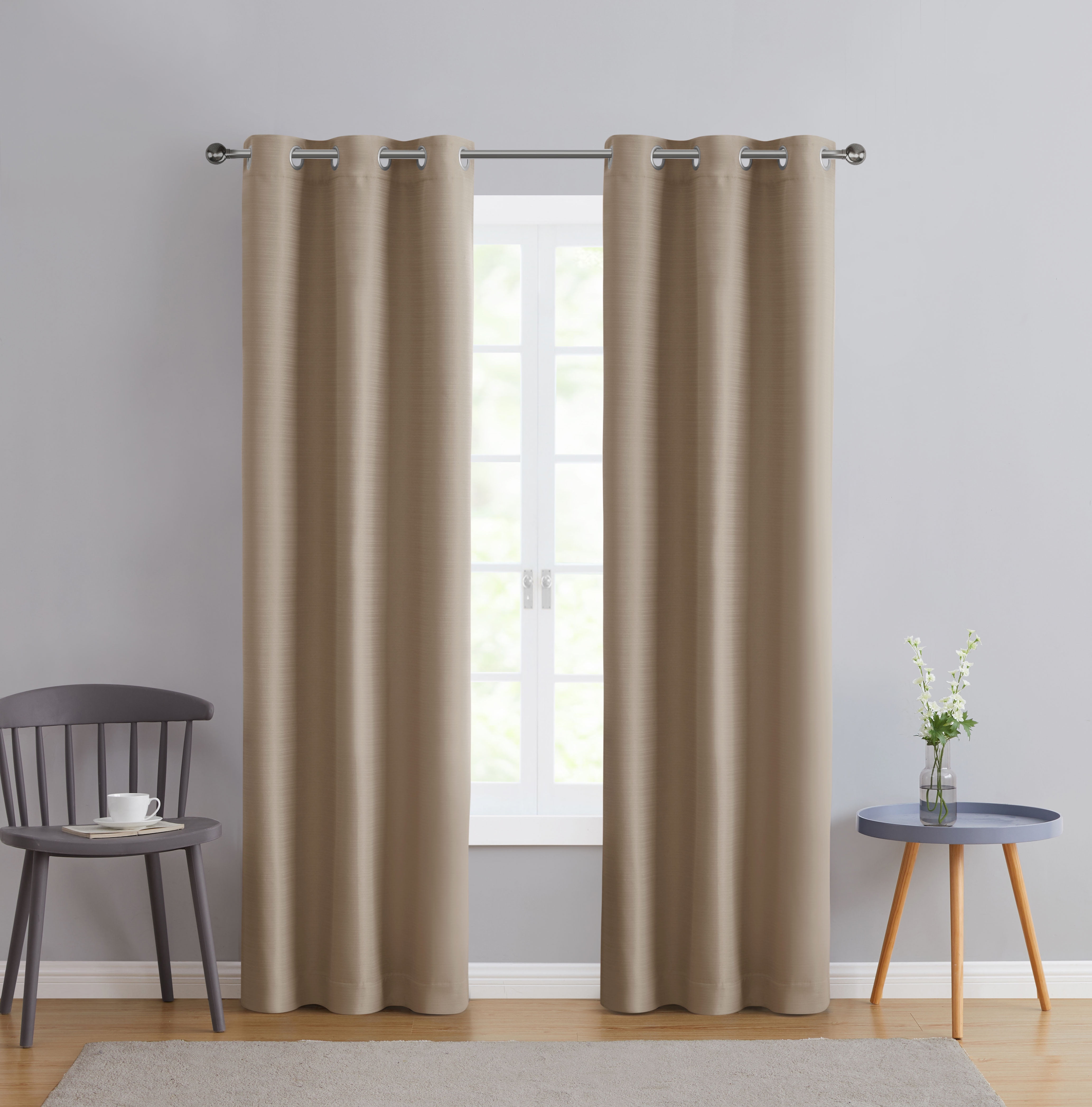 Serta So Dark 100% Blackout Beige Grommet Top Curtain Panel Pair, 37" x 84"