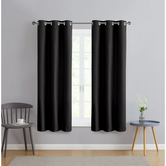 Serta So Dark 100% Blackout Black Grommet Top Curtain Panel Pair, 37" x 63"