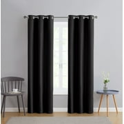Serta So Dark 100% Blackout Black Grommet Top Curtain Panel Pair, 37" x 84"