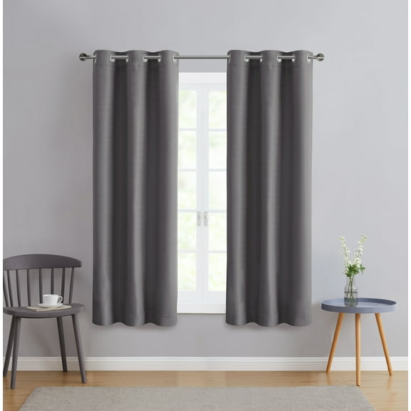Serta So Dark 100% Blackout Gray Grommet Top Curtain Panel Pair, 37" x 63"