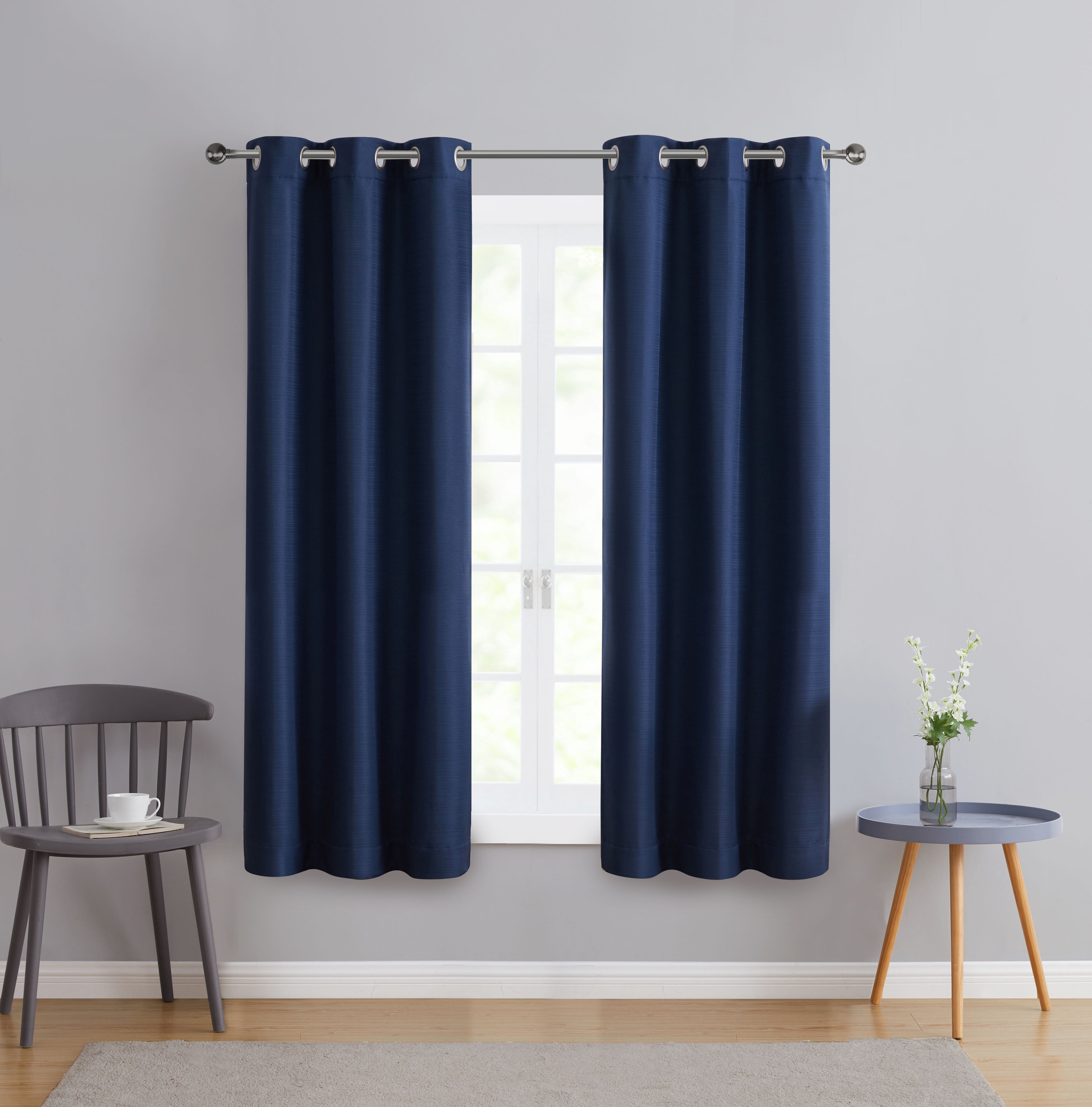 Serta So Dark 100% Blackout Navy Grommet Top Curtain Panel Pair, 37" x 63"