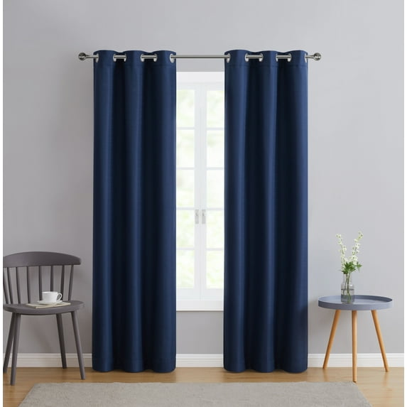 Serta So Dark 100% Blackout Navy Grommet Top Curtain Panel Pair, 37" x 84"