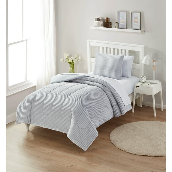 Serta So Snuggly Kids Plush Grey 5-Piece Bed in a Bag, Twin/Twin-XL