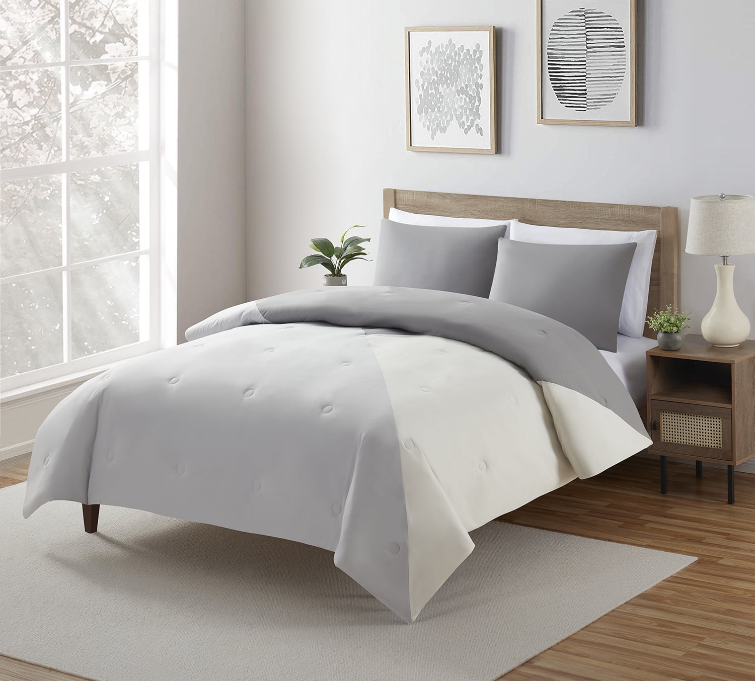 Serta So Soft 2Piece Gray Reversible Comforter Set, Twin