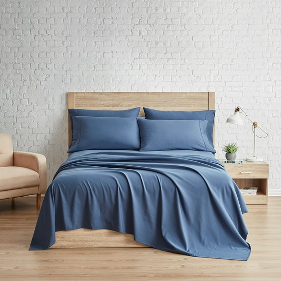 Serta So Soft Solid Sheet Set, King, Navy, 6 Piece Set