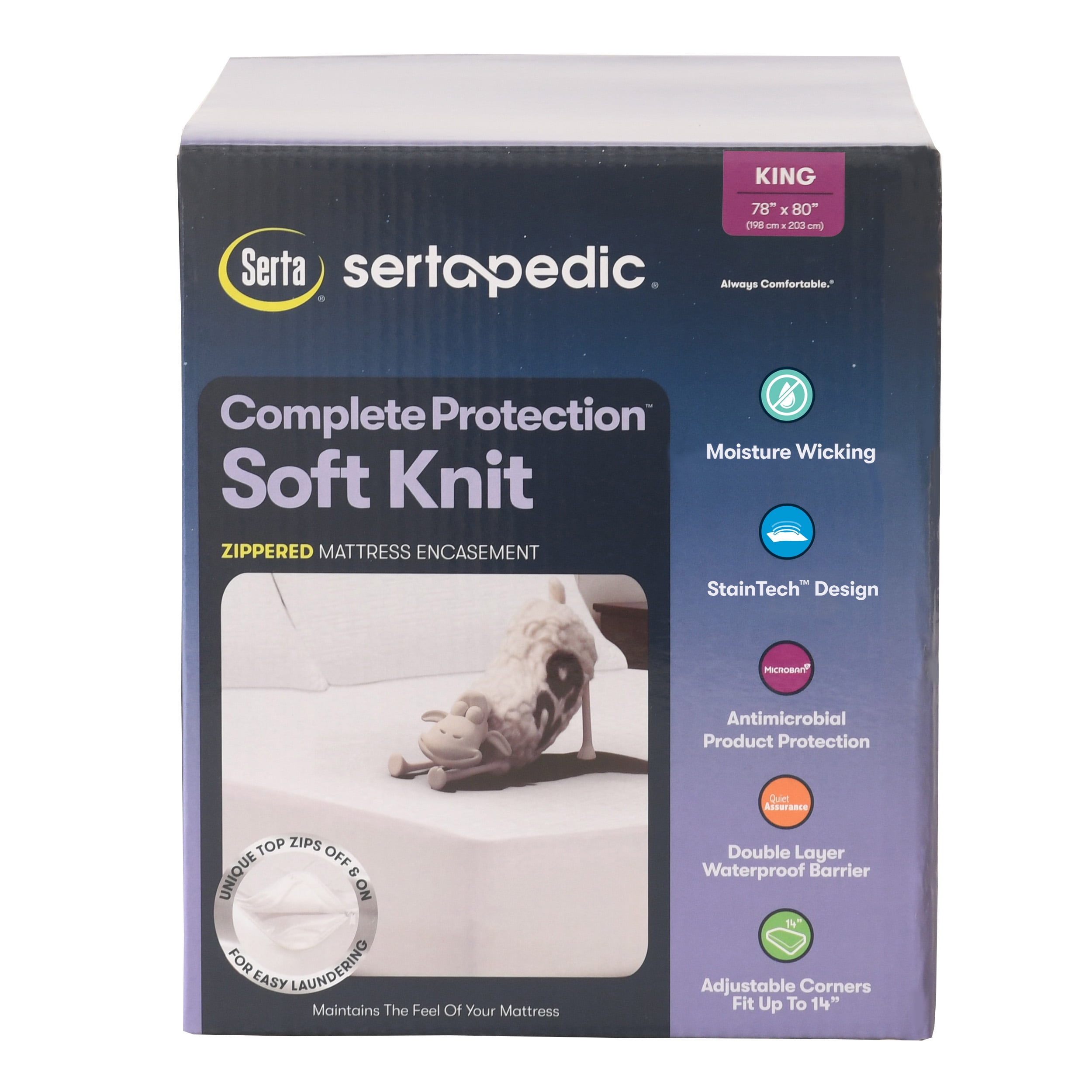 Serta Soft Knit Waterproof Zippered Mattress Protector King Size 100% Polyester White, image size:2500x2500